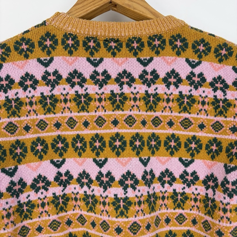VICI Bubble Sleeve Striped Sweater M Pink Green Nordic Fair Isle Crop Retro Cozy - Picture 9 of 10